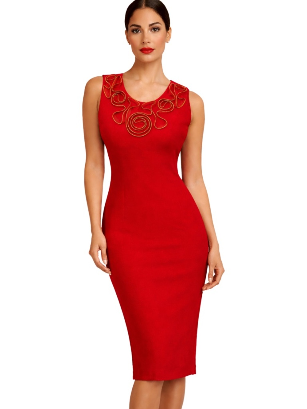 Calvin Klein Red Sheath Dress Gold Zipper Neckline Rare Size 8 NWT